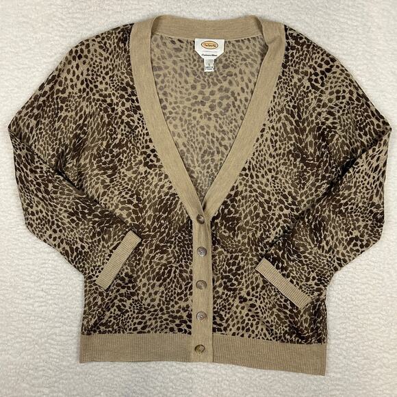 Talbots Size L Cardigan Silk Cashmere Lightweight Sweater Animal Print Classy TF - Picture 1 of 10